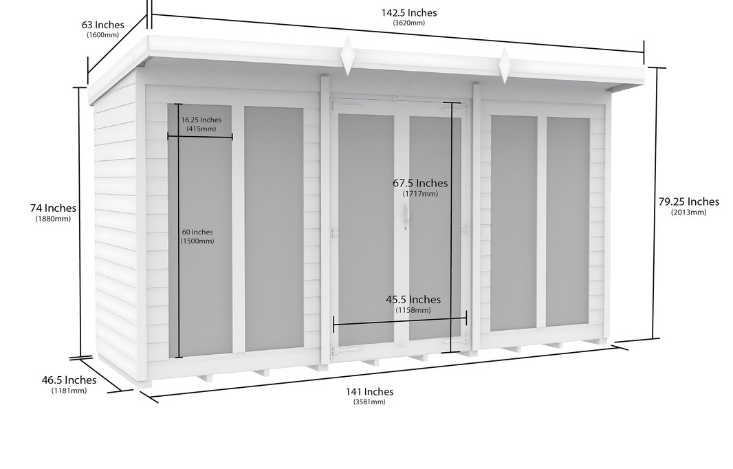 image 4ft x 12ft Pent Summer House (Full Height Window)