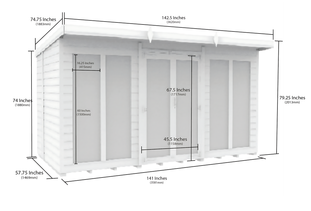 image 5ft x 12ft Pent Summer House (Full Height Window)