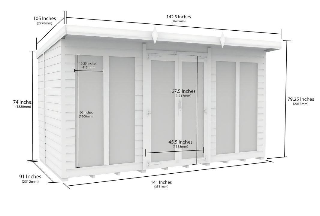 image 8ft x 12ft Pent Summer House (Full Height Window)