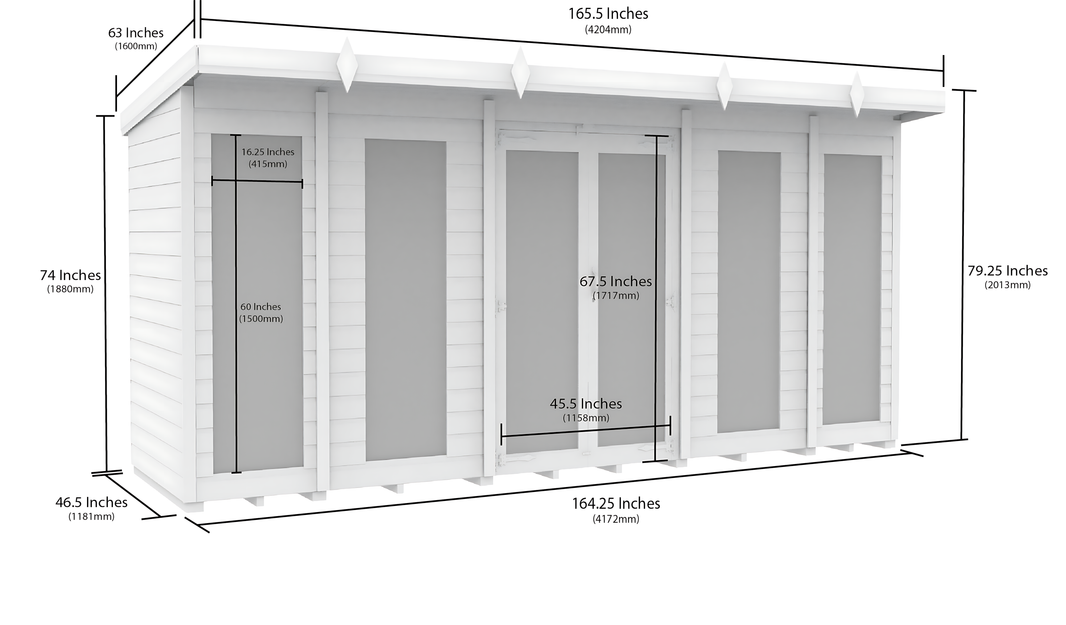 image 4ft x 14ft Pent Summer House (Full Height Window)