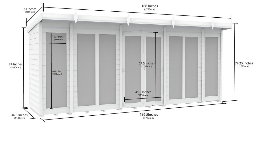 image 4ft x 16ft Pent Summer House (Full Height Window)