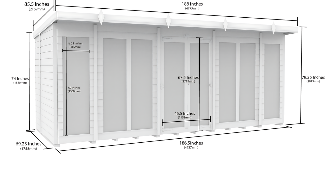 image 6ft x 16ft Pent Summer House (Full Height Window)