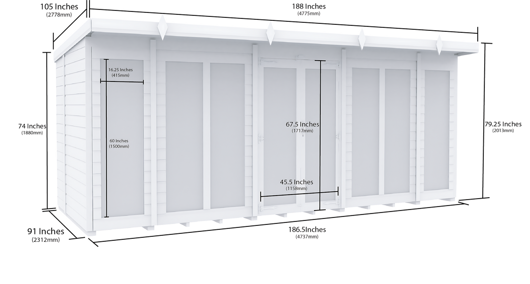 image 8ft x 16ft Pent Summer House (Full Height Window)