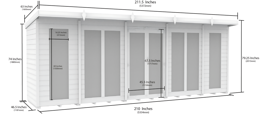 image 4ft x 18ft Pent Summer House (Full Height Window)