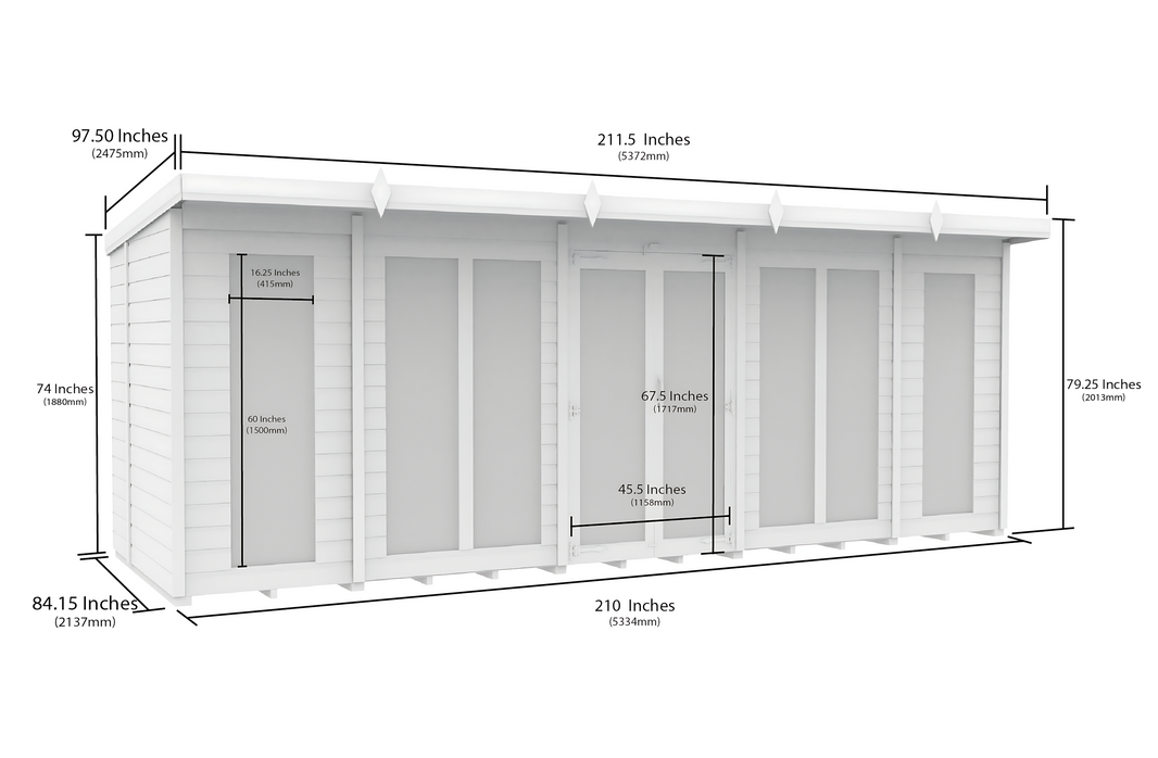 image 7ft x 18ft Pent Summer House (Full Height Window)