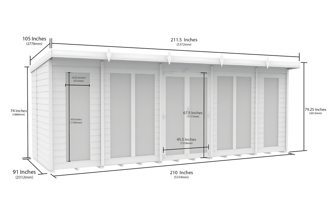 image 8ft x 18ft Pent Summer House (Full Height Window)
