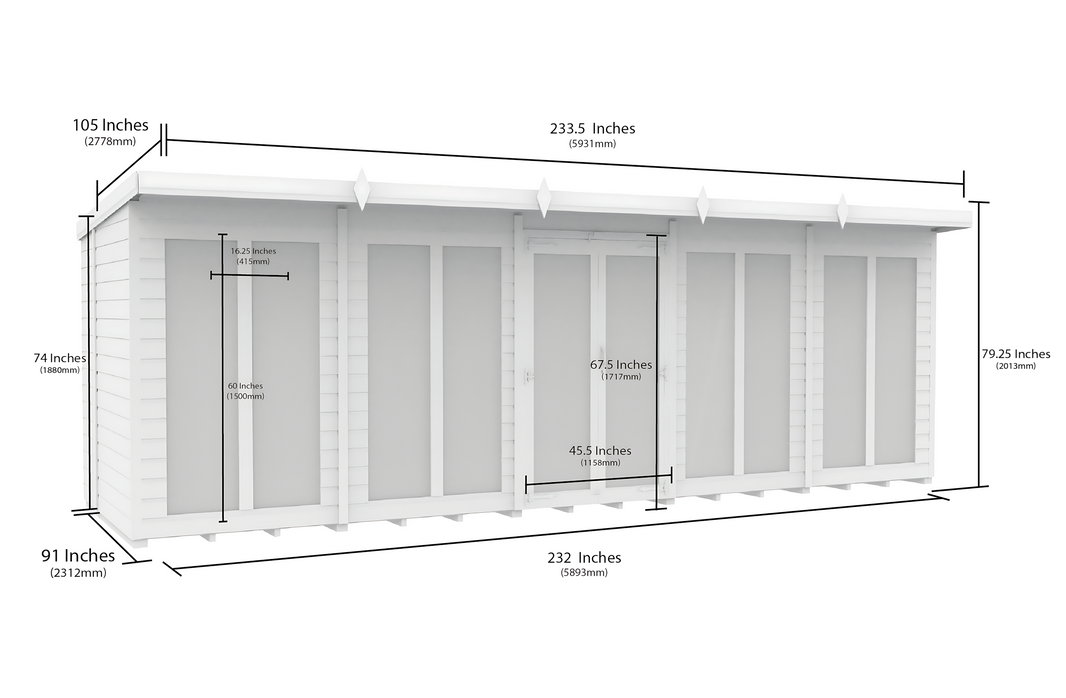 image 8ft x 20ft Pent Summer House (Full Height Window)