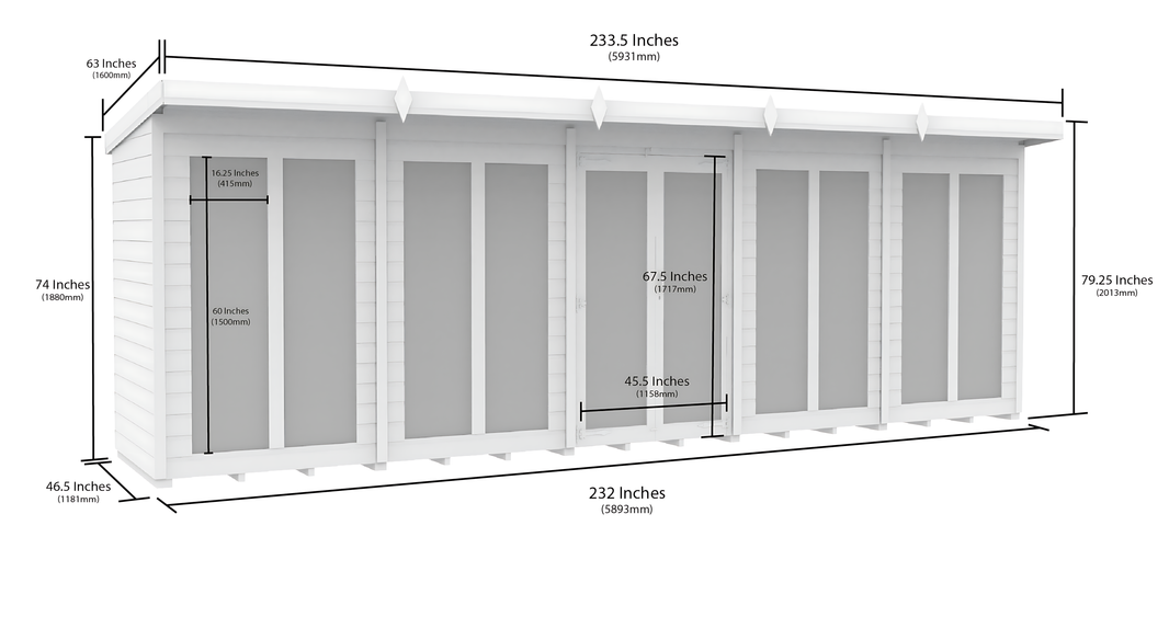 image 4ft x 20ft Pent Summer House (Full Height Window)