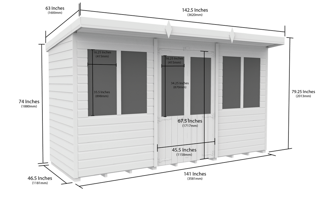 image 4ft x 12ft Pent Summer House