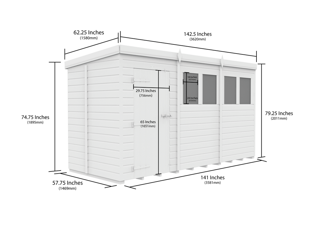 image 5ft x 12ft Pent Security Shed