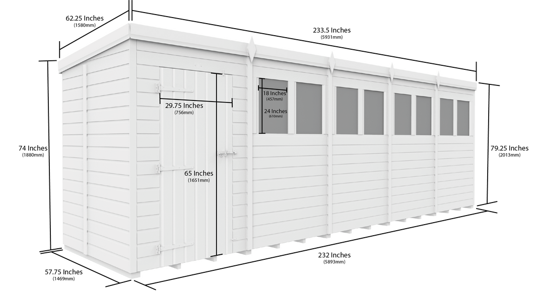 image 5ft x 20ft Pent Security Shed
