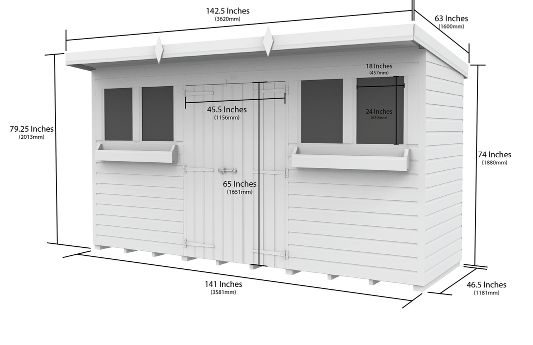 image 4ft x 12ft Pent Summer Shed