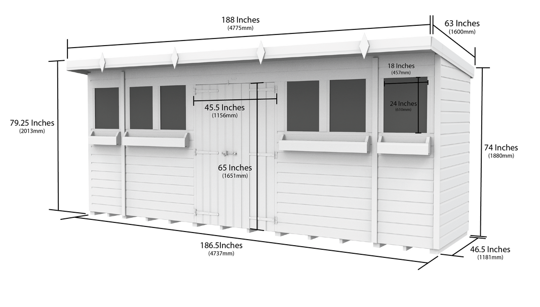 image 4ft x 16ft Pent Summer Shed