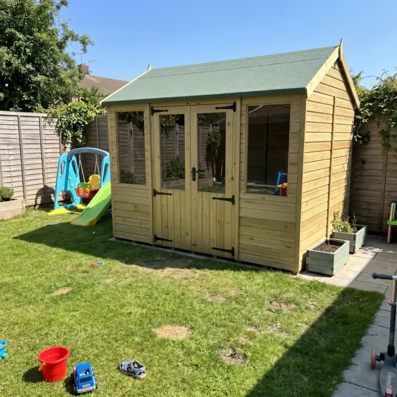 Timber garden building in a garden