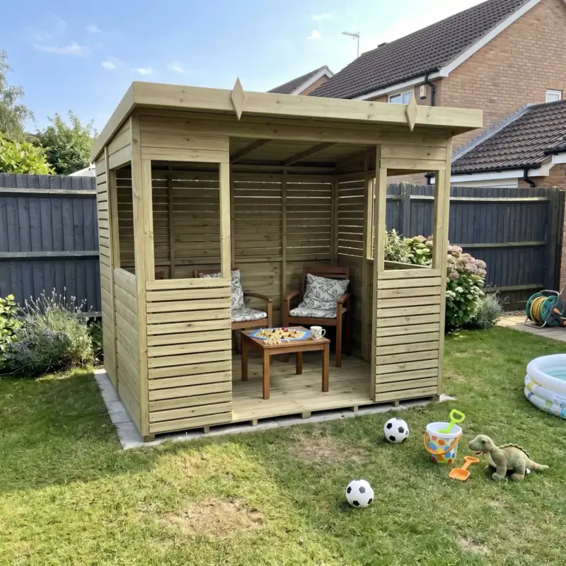 Timber garden building in a customer's garden