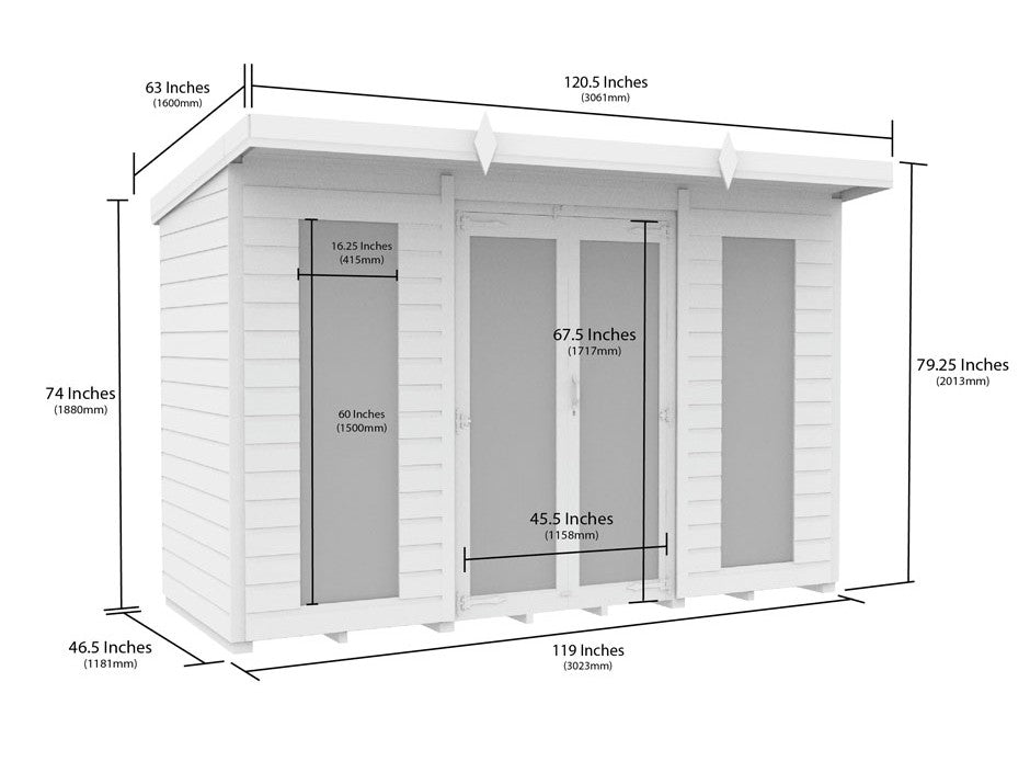 10ft x 4ft Pent Summer House (Full Height Window)