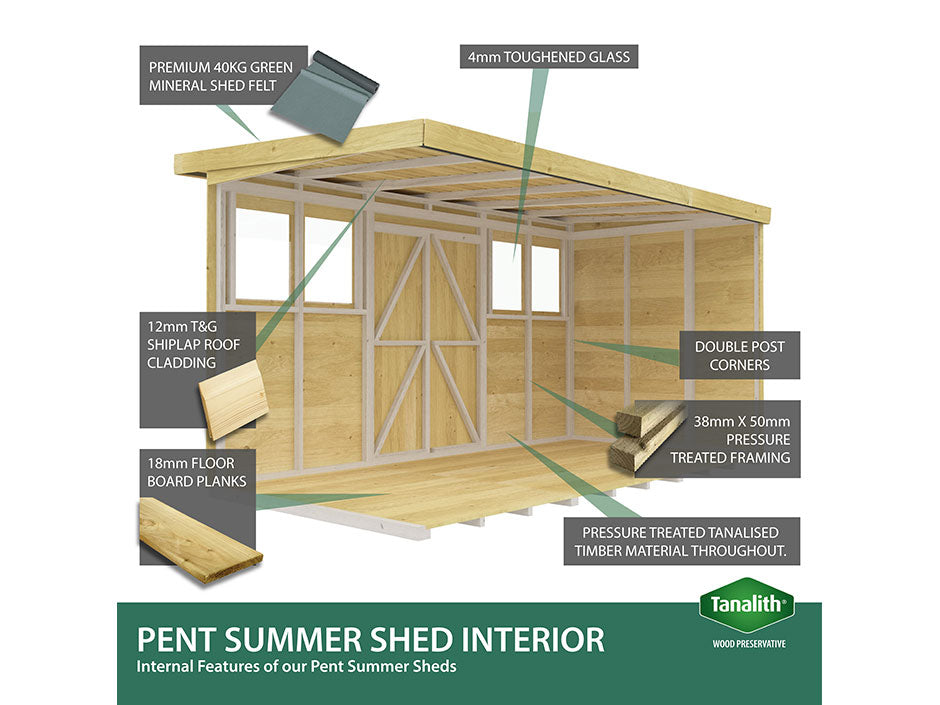 8ft x 4ft Pent Summer Shed Loglap