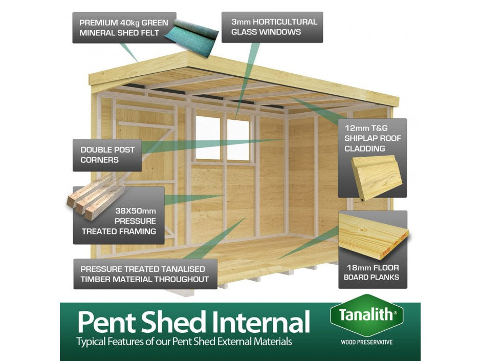 10ft x 8ft Pent Summer Shed