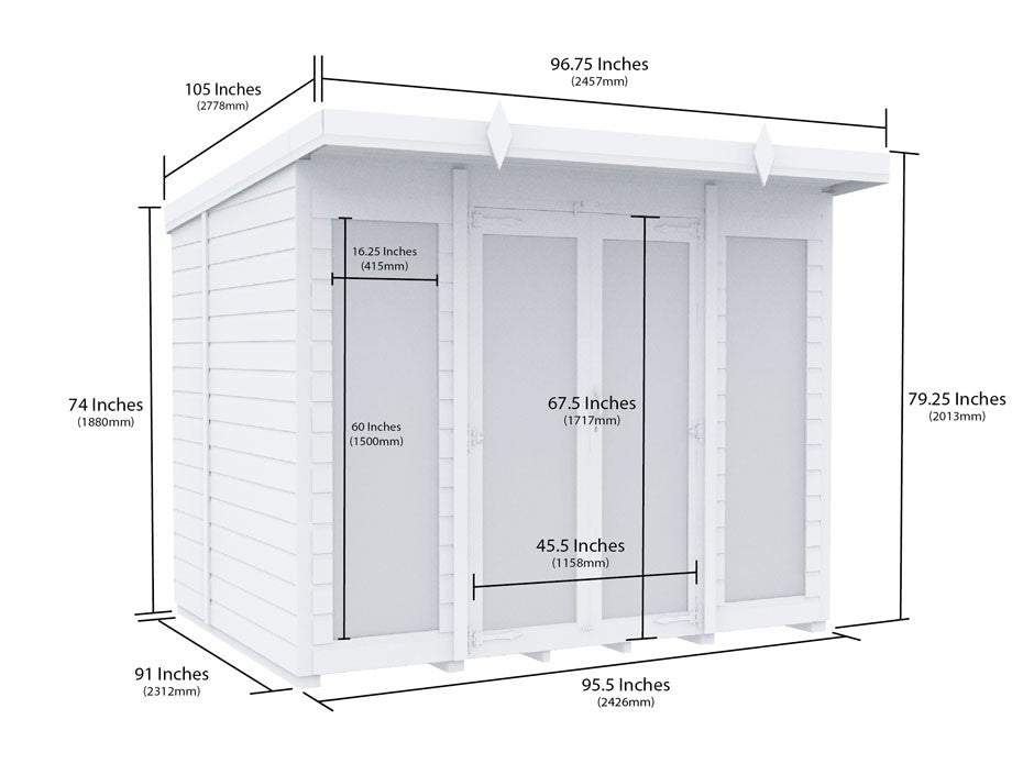 8ft x 8ft Pent Summer House (Full Height Window)