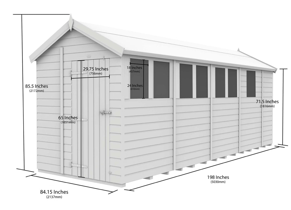 7ft x 17ft Apex Shed