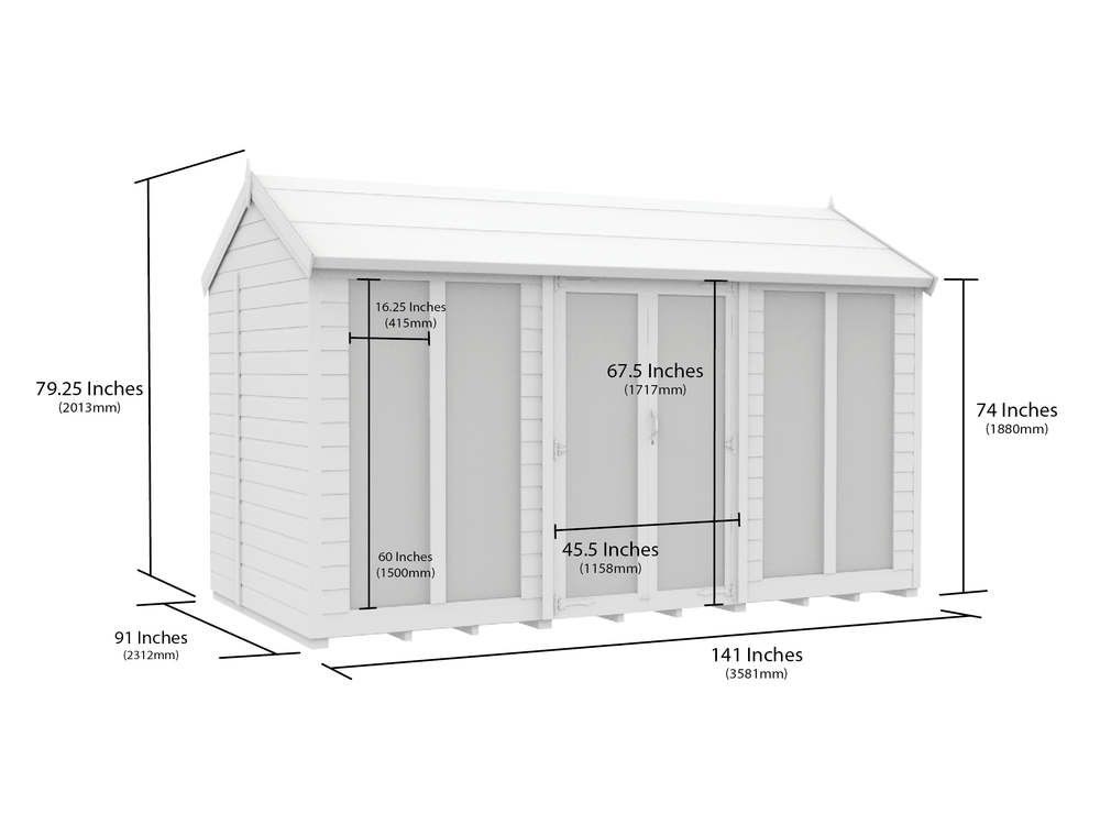 8ft x 12ft Apex Summer House (Full Height Window)