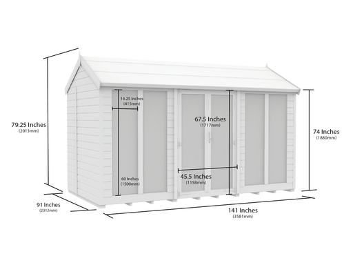 8ft x 12ft Apex Summer House (Full Height Window)