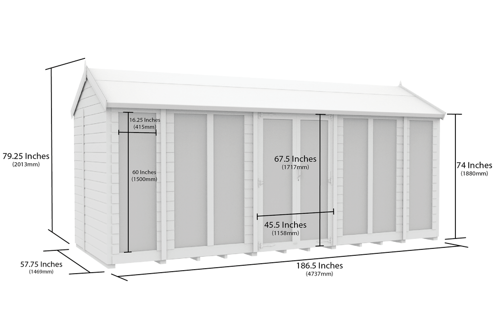 5ft x 16ft Apex Summer House (Full Height Window)