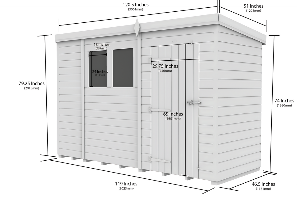 4ft x 10ft Pent Shed