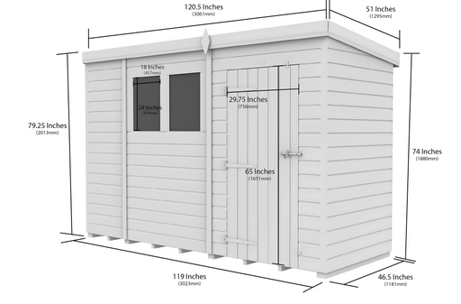 4ft x 10ft Pent Shed