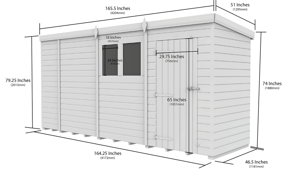 4ft x 15ft Pent Shed
