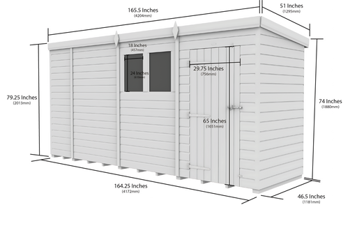 4ft x 15ft Pent Shed