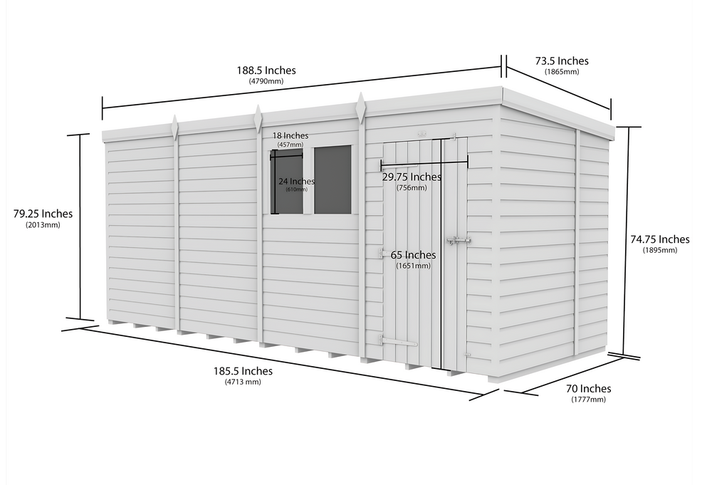 6ft x 16ft Pent Shed