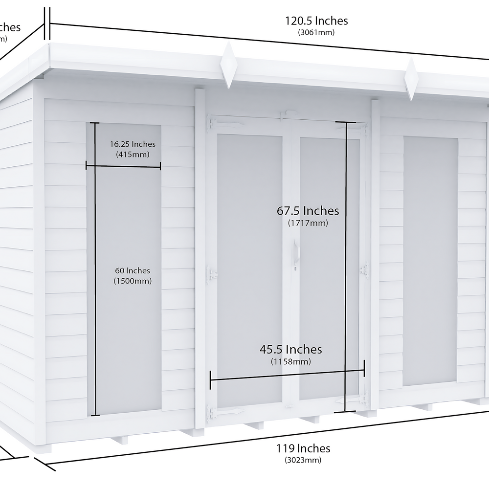 7ft x 10ft Pent Summer House (Full Height Window)