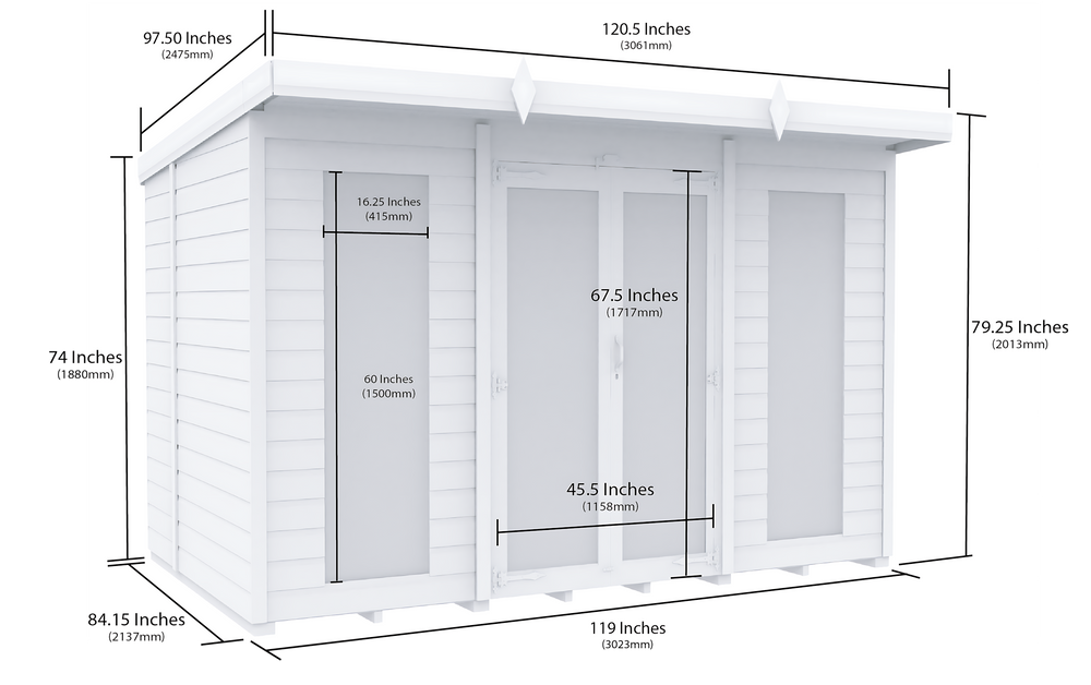 7ft x 10ft Pent Summer House (Full Height Window)