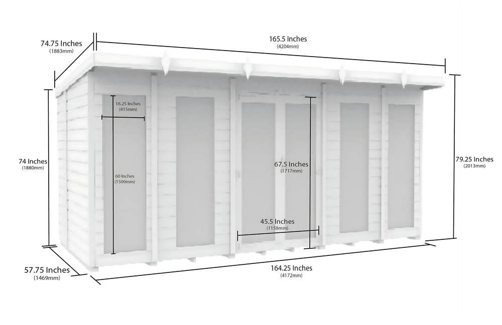 5ft x 14ft Pent Summer House (Full Height Window)