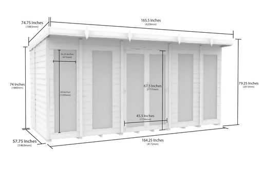 5ft x 14ft Pent Summer House (Full Height Window)