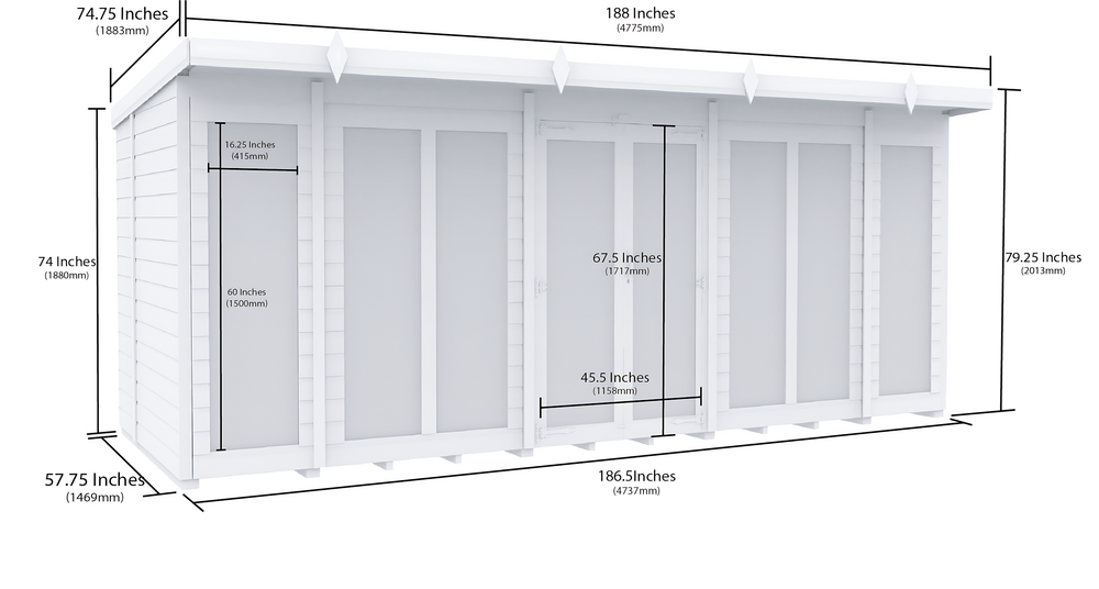 5ft x 16ft Pent Summer House (Full Height Window)