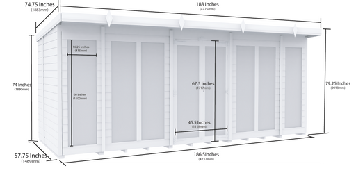5ft x 16ft Pent Summer House (Full Height Window)