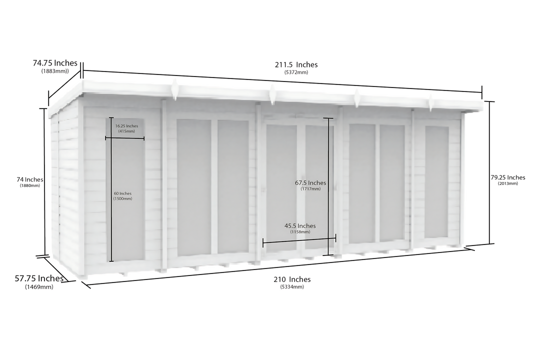 image 5ft x 18ft Pent Summer House (Full Height Window)