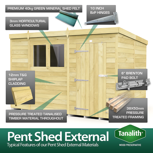 5ft x 10ft Pent Security Shed