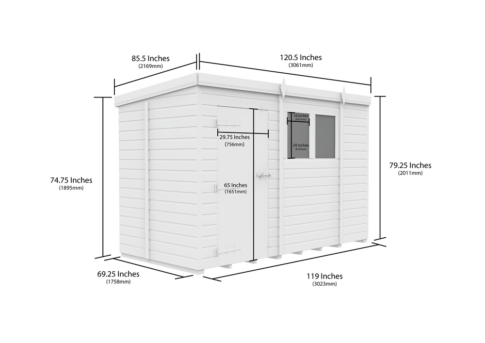 5ft x 10ft Pent Security Shed