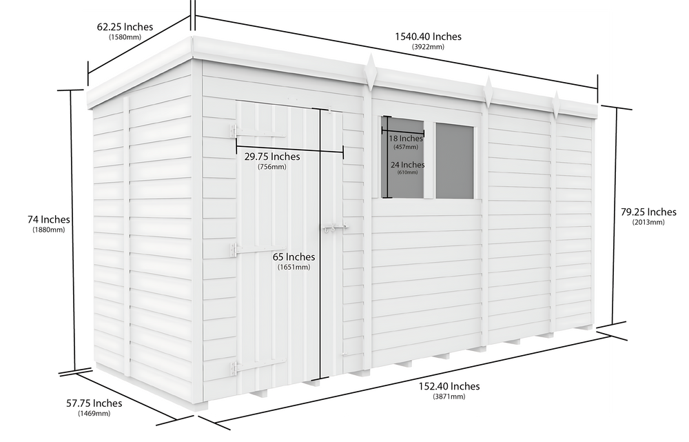 5ft x 13ft Pent Shed