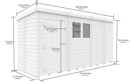 5ft x 13ft Pent Shed