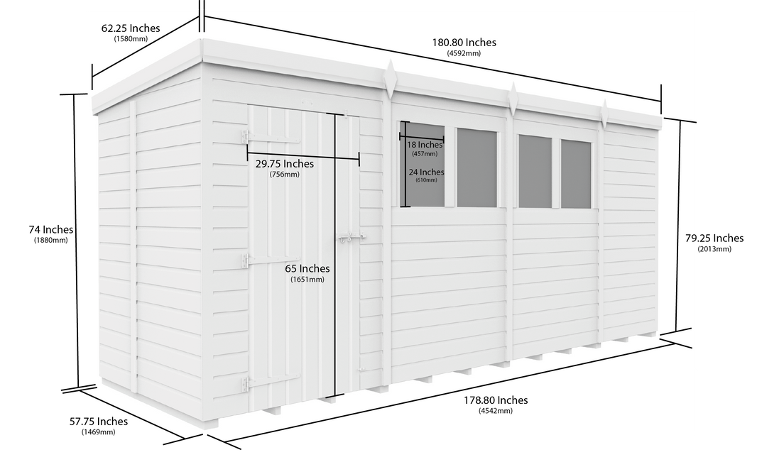 image 5ft x 15ft Pent Security Shed