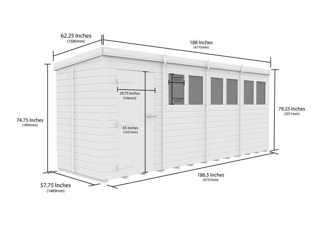 image 5ft x 16ft Pent Security Shed