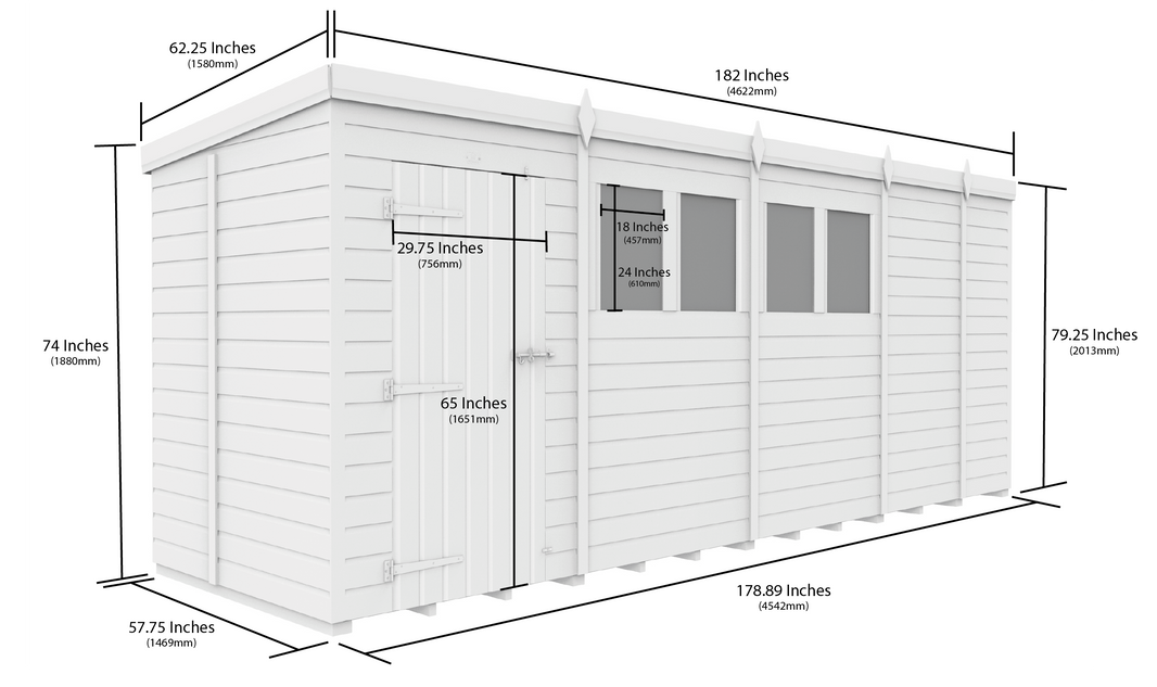 image 5ft x 17ft Pent Security Shed