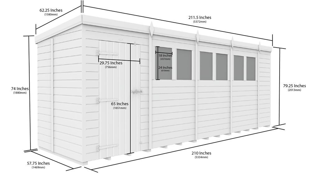 5ft x 18ft Pent Security Shed