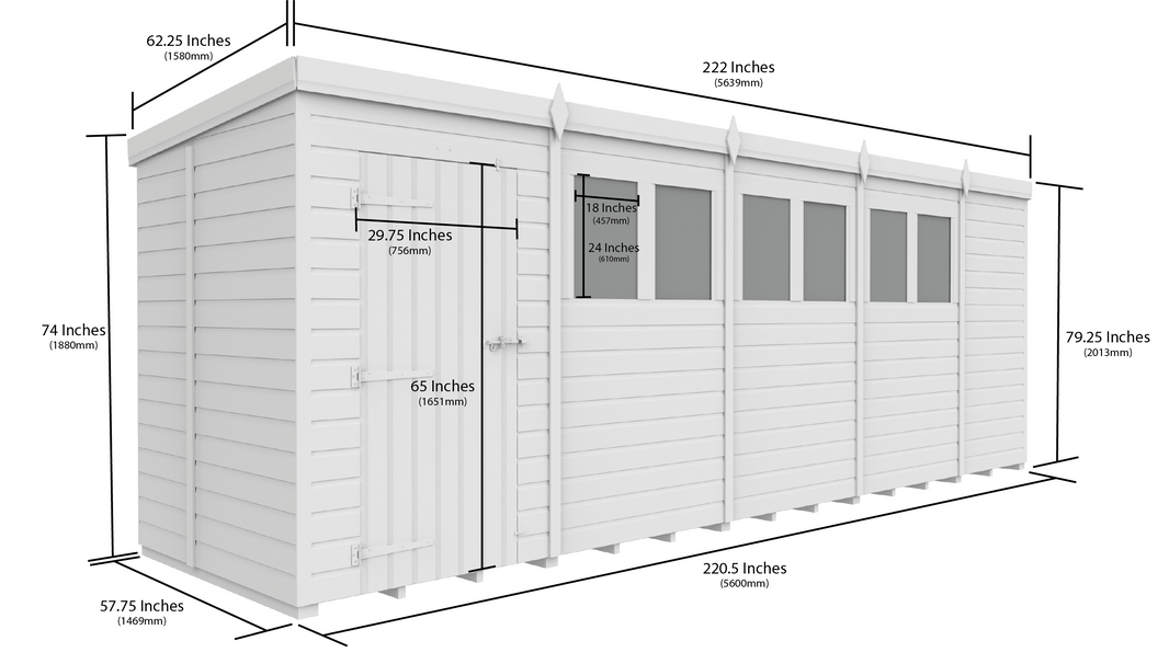 image 5ft x 19ft Pent Security Shed