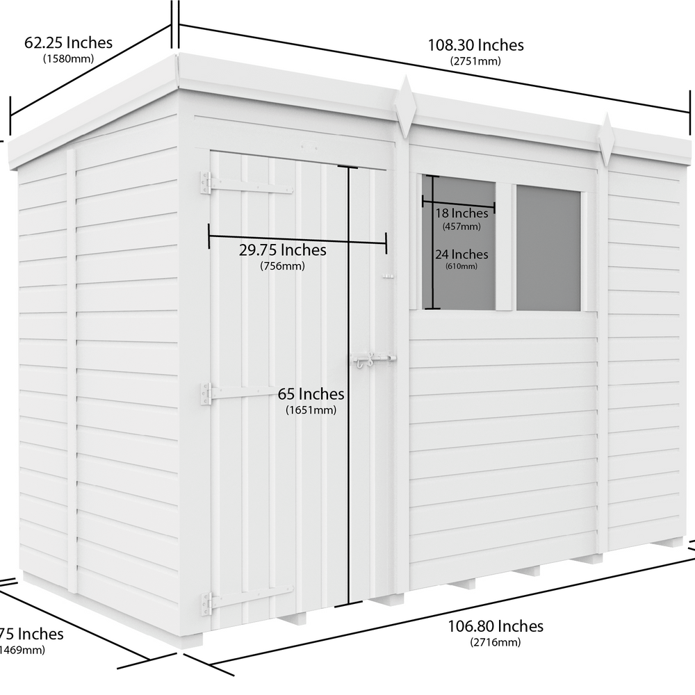5ft x 9ft Pent Security Shed