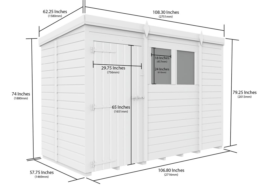 5ft x 9ft Pent Security Shed